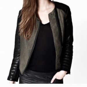 AllSaints Able Leather And Italian Mixed Media Biker Jacket NWOT Size US 8